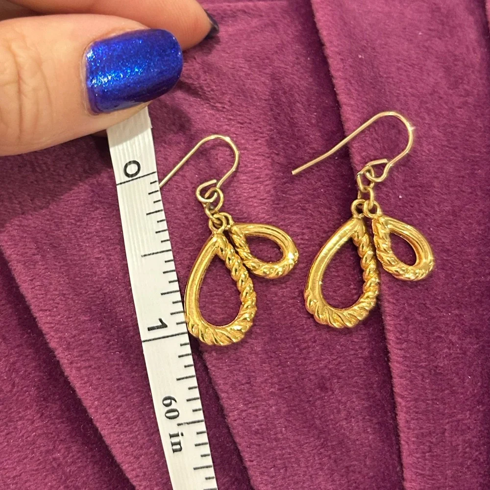 Vintage Sculptural Minimalist Gold Rope Loop Dangle Drop Earrings